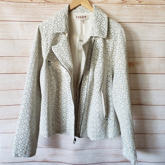 Dolan Left Coast Rossi Eyelet 100% Cotton Moto Jacket Blue White Size 2X - Picture 4 of 12